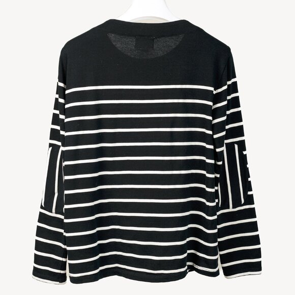 Band of Outsiders Black & White Striped Cotton 3/4-Sleeve T-Shirt - Picture 2 of 10